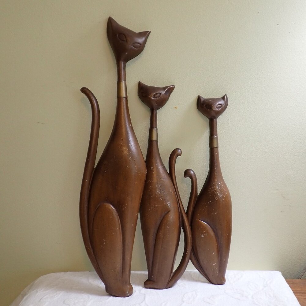 Set of 3 Wall Hanging Metal Sexton Siamese Cats MCM Original Paint -USA
